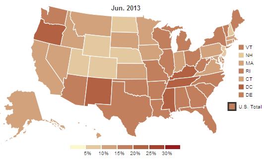 food stamp usage state map July 2013